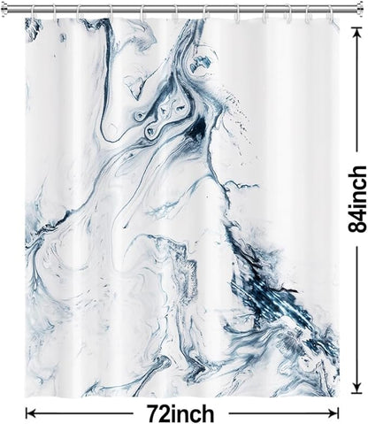 Blue and White Shower Curtain, Modern Ombre Blue Marble Shower Curtain Set with Hooks Aesthetic Waterproof Bathroom Decor, 72x84 Inch