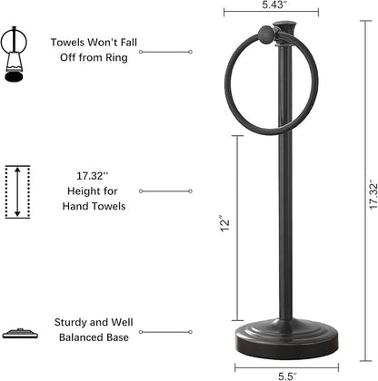 Hoimpro Hand Towel Holder Free Standing Towel Bar Oil Rubbed Bronze | Hanging Floor Hand Towel Rack Ring, for Bathroom Kitchen Vanity Countertops, Hardware Accessories SUS 304 Heavy-Duty Base