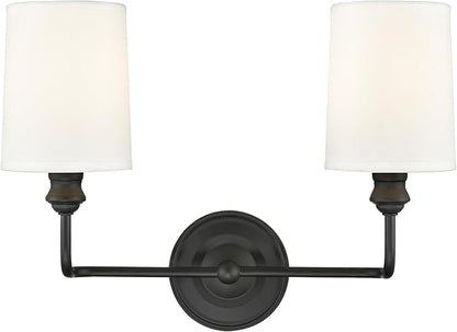 ML Lighting | Leena Collection | 99802-MB | Indoor 2 Light Vanity in Matte Black with White Fabric Shade | Elegant and Versatile Design for Any Bathroom