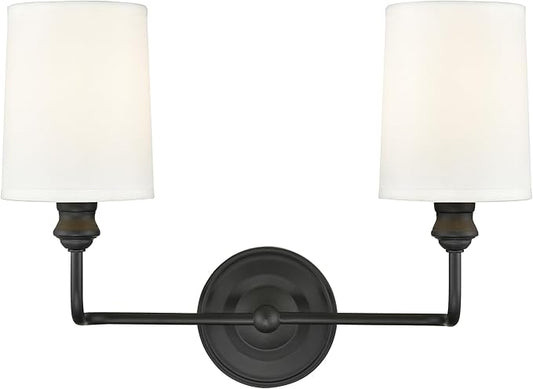 ML Lighting | Leena Collection | 99802-MB | Indoor 2 Light Vanity in Matte Black with White Fabric Shade | Elegant and Versatile Design for Any Bathroom