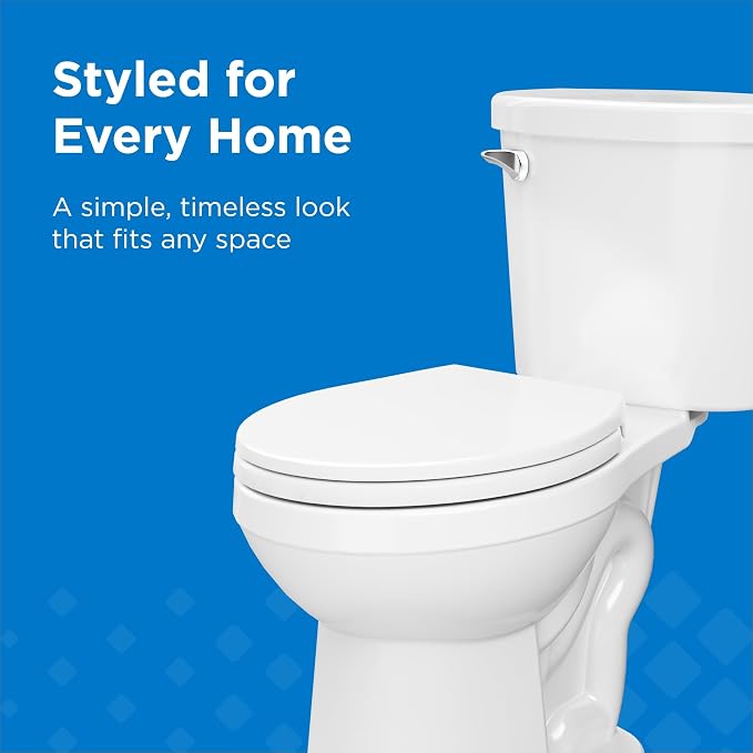 Gerber Maxwell Crest Round Two-Piece Toilet, Soft-Close Seat, White | Efficient flush clears the bowl with ease | Tool-free install kit with wax ring included | Glazed trapway prevents clogs