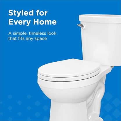 Gerber Maxwell Crest Round Two-Piece Toilet, Soft-Close Seat, White | Efficient flush clears the bowl with ease | Tool-free install kit with wax ring included | Glazed trapway prevents clogs