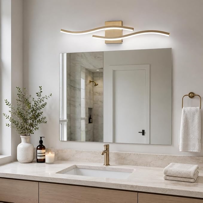 Modern Vanity Lights Dimmable Bathroom Light Fixtures Over Mirror Bathroom LED Vanity Light for Bathroom Living Room (Gold,31.5Inch)