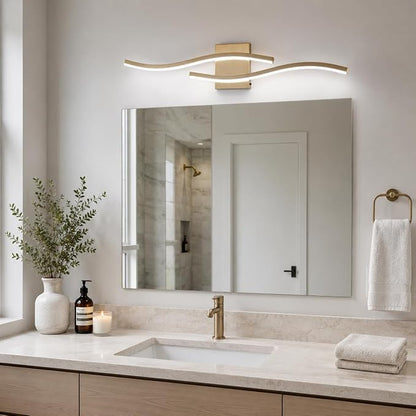 Modern Vanity Lights Dimmable Bathroom Light Fixtures Over Mirror Bathroom LED Vanity Light for Bathroom Living Room (Gold,31.5Inch)