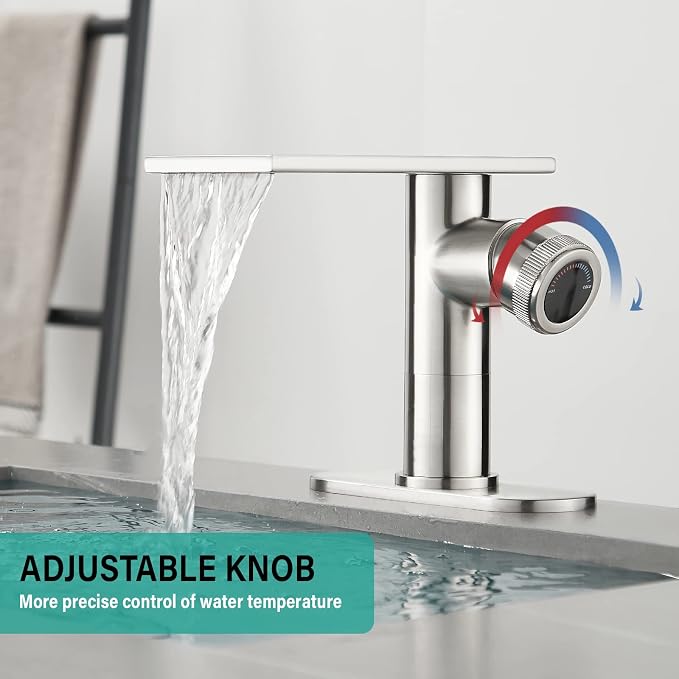 becola Modern Bathroom Sink Faucet， Brushed Nickel Vessel Sink Faucet，Single Hole Cold and Hot Basin Mixer Faucet for Bathroom Sink，Single Handle Vanity Faucet with Adjust Knobs and Deck Plate