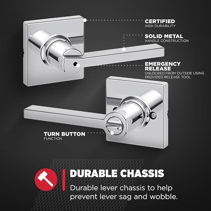 Kwikset Casey Hallway Passage and Bed/Bath Privacy Door Handle 4 Pack, 2 Passage Levers and 2 Privacy Levers, Polished Chrome Reversible Interior Handles