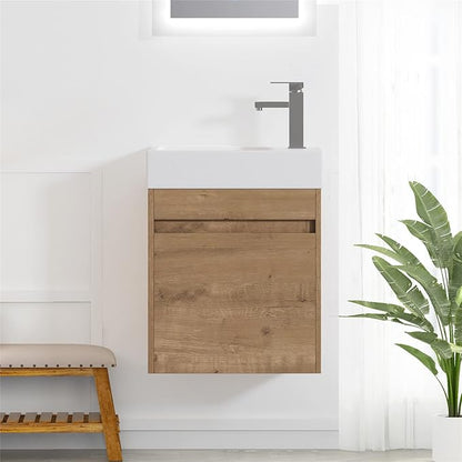 Wall Mount 18 Inch Bathroom Vanity W/Sink Combo for Small Space, Modern Design Vanity Cabinet Gel Basin Countertop, Float Mounting Design Cabinet Set with Single Soft Close Doors (without Faucet)