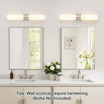 Wall Sconces Set of Two, Modern Bathroom Sconces Wall Lighting with Milky White Glass, Brushed Nickel Sconces Wall Decor Set of 2 for Bathroom Mirror Bedroom Living Room Hallway