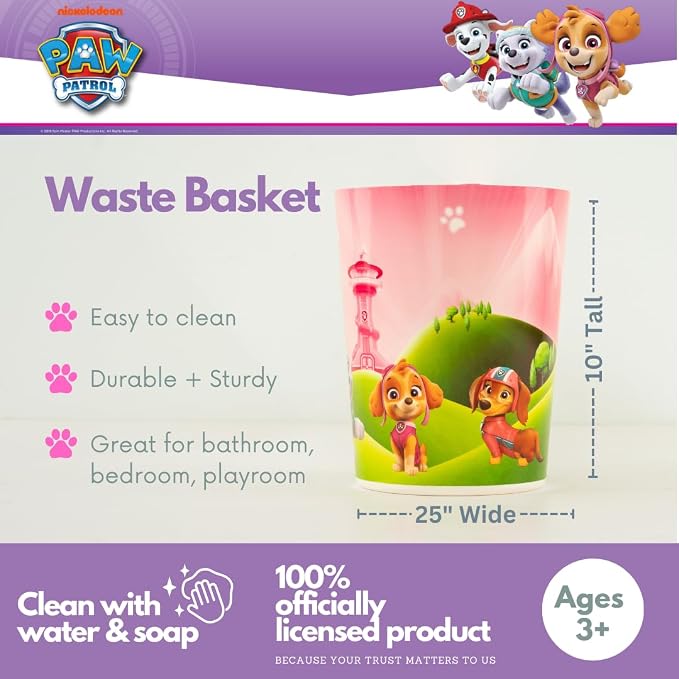 Paw Patrol Skye Kids Trash Can Wastebasket Bathroom/Bedroom, (Officially Licensed Product) by Franco