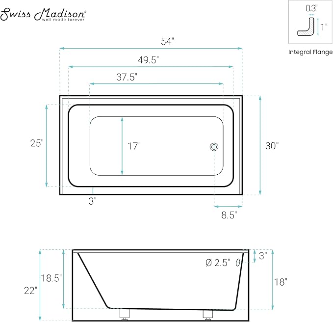 Voltaire 54 x 30 Skirted Right Drain Soaking Alcove Bathtub in Glossy White