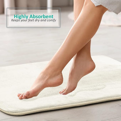 Clara Clark 3 Piece Bathroom Rugs Bath Mat Set, Velvet Memory Foam Bath Mats for Bathroom - Non-Slip, PVC Backing Bath Rugs, Washable - Dries Quickly, White