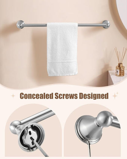 Sagetta Nickel Bathroom Hardware Set, 5-Piece Bath Accessories Set Wall Mount Includes 20 in Towel Bar, 16 in Towel Bar, Towel Ring, TP Holder, Towel Hook Brushed Nickel
