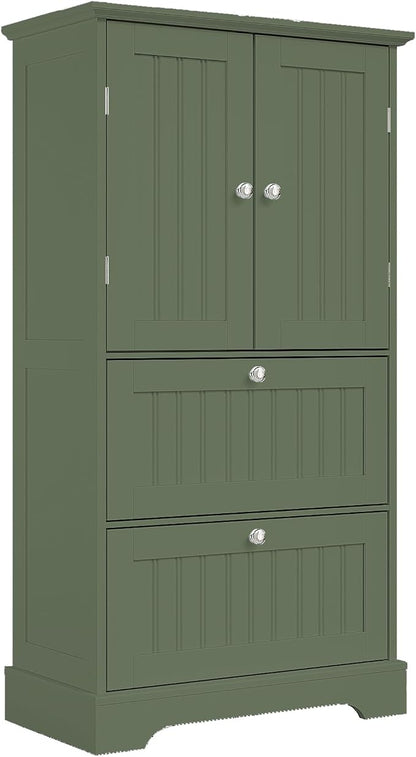 Treocho Bathroom Floor Cabinet with 2 Drawers and Adjustable Shelf | Bathroom Storage Cabinet, Freestanding Cupboard Pantry for Kitchen, Living Room, Dining Room, Green