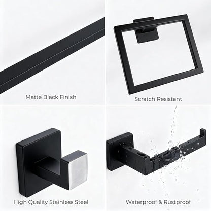 5 Piece Bathroom Hardware Set Matte Black, 23.6 Inch Bathroom Towel Bar Set | Stainless Steel Towel Racks for Bathroom Wall Mounted, with 304 Stainless Steel Screws & Hex Screwdriver, Rustproof