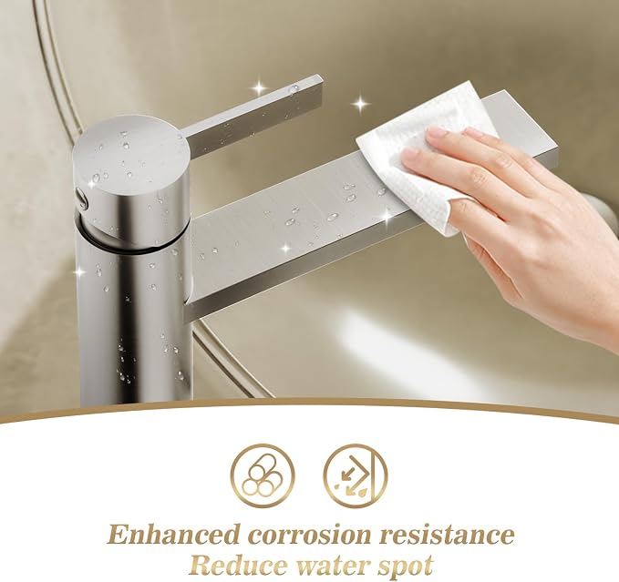 Brushed Nickel Tall Bathroom Vessel Sink Faucet, Single Hole Single Handle Modern Bathroom Faucet, with Pop Up Drain and Water Supply Line, FH02-BN-V