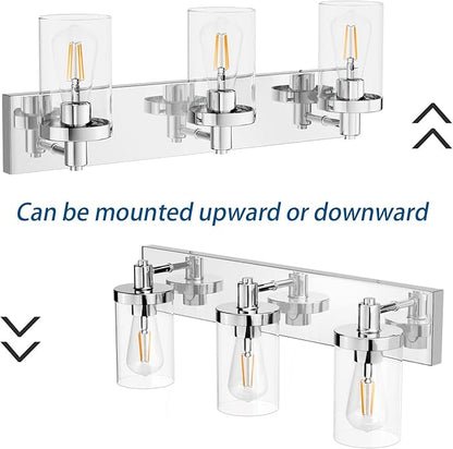Aipsun Chrome Vanity Light for Bathroom 3 Light Farmhouse Bathroom Lights Fixtures Over Mirror with Clear Glass Shade(Exclude Bulb)