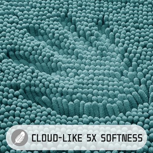 Yimobra Washable Bathroom Rugs, Super Soft & Absorbent Chenille Bath Mat for Floor & Carpet, Quick Dry Non Slip Bath Mat for Tub Shower, 32"x20",Teal Blue