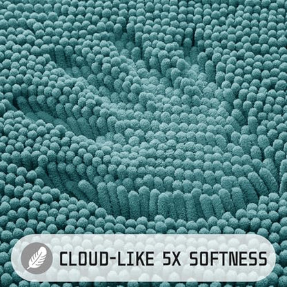 Yimobra Washable Bathroom Rugs, Super Soft & Absorbent Chenille Bath Mat for Floor & Carpet, Quick Dry Non Slip Bath Mat for Tub Shower, 32"x20",Teal Blue