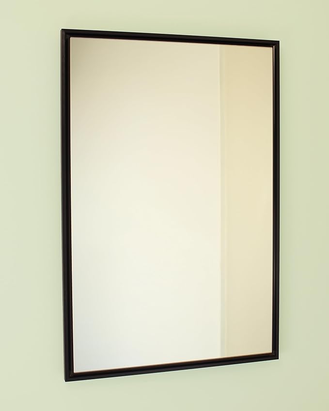 Fox Hollow Furnishings 20x30 Harper Crescent Metal Framed Rectangle Recessed Bathroom Medicine Cabinet, Arced Mirror, 14x18 in-Wall Opening, Adjustable Glass Shelves, Magnet Close, Black