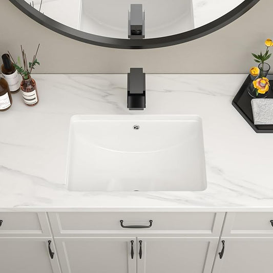 19''x14'' Undermount Bathroom Sink Rectangle Bathroom Sink White Porcelain Ceramic Sinks Vanity Sink Under Counter Basin Lavatory Sink Vessel Sink
