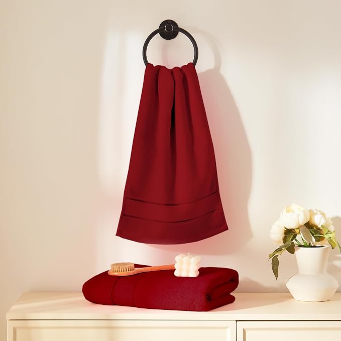 COZYART Bath Towel Set 6 PCS, Luxury Cherry Red 100% Turkish Cotton 650GSM | Soft Absorbent Quick Dry, OEKO‑Tex 100 Cert. Zero Twist Ring Spun Cotton, Plush Fluffy, Breathable Hotel Quality Towels Set