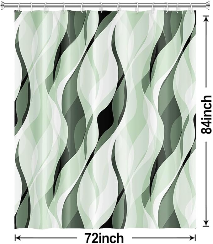 Green Shower Curtain, Modern Abstract Ombre Green Striped Shower Curtain Set for Bathroom Waterproof Polyester Shower Curtain with Hooks, 72x84 Inch