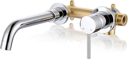 ARCORA Wall Mount Bathroom Faucet, Chrome Single Handle Bathroom Sink Faucet Wall Mounted, Rough-in Valve Included