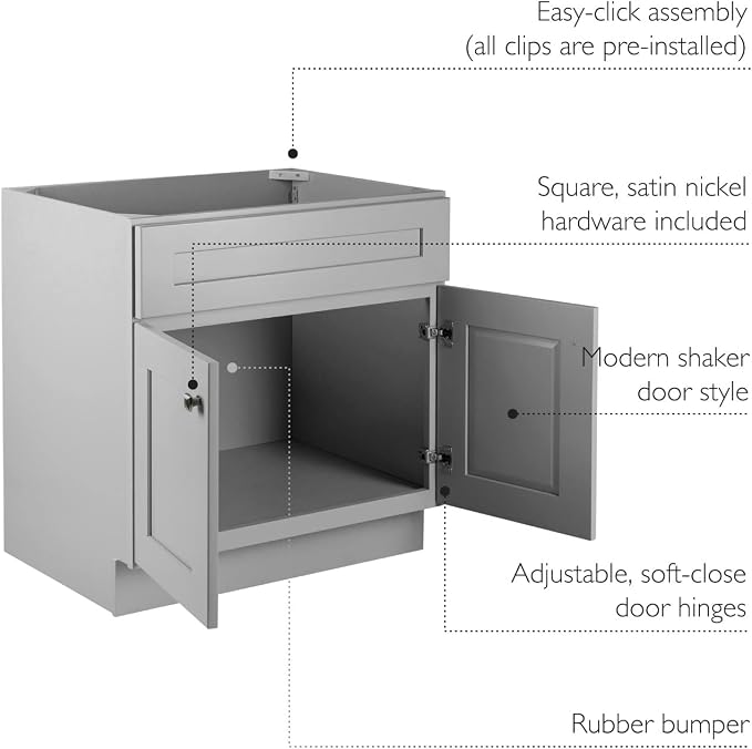 Design House Brookings Bathroom Vanity, 30", Gray | Adjustable Hinges, Freestanding, Contemporary/Modern, Wood, Bath, 587089