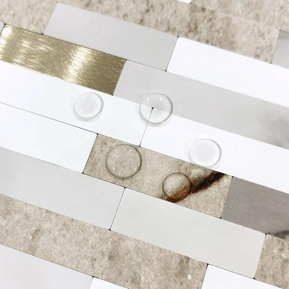 AULIGET 2 Sheets Faux Stone Peel and Stick Backsplash, Beige & White Marble Look PVC Wall Tile Stick on Backsplash for Kitchen and Bathroom