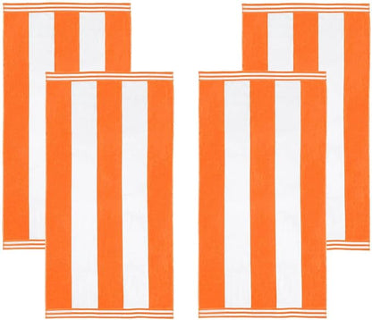 Superior Cotton Striped Beach Towels, Colorful Towels for Adult, Kid, Pool, Swimming, Sand, Travel, Large Oversized, Absorbent, Fast Drying, Bath Basics, Cabana Collection, Set of 4, Orange