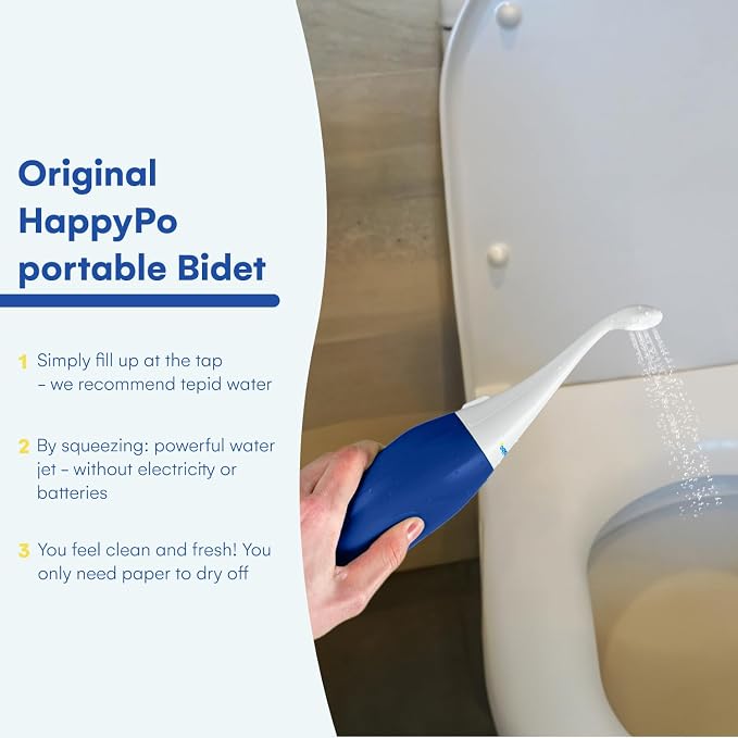 HappyPo The Original Butt Shower - Portable Bidet - The Easy-Bidet 2.0 Replaces Wet Wipes and Shower Toilet - Portable Bum Spray for Travel - Dark Blue