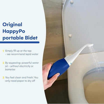 HappyPo The Original Butt Shower - Portable Bidet - The Easy-Bidet 2.0 Replaces Wet Wipes and Shower Toilet - Portable Bum Spray for Travel - Dark Blue