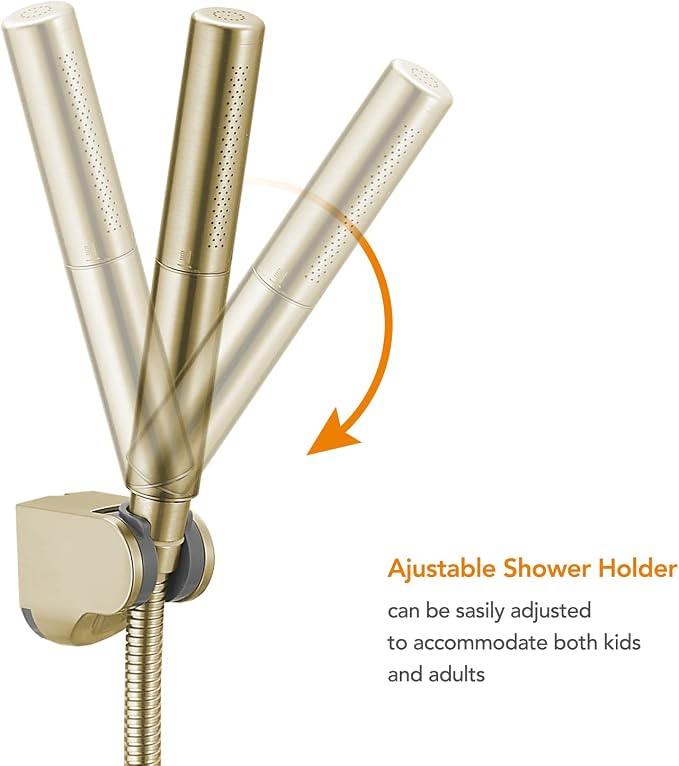 Handheld Shower Head Sprayer Shower Wand Hand Shower Showerhead Gold | Brushed Gold High Pressure Showerhead, Hand Held Sprayer, Brass Shower Head, Wall Mounted, 60 In Stainless Steel Shower Hose
