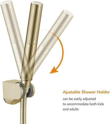 Handheld Shower Head Sprayer Shower Wand Hand Shower Showerhead Gold | Brushed Gold High Pressure Showerhead, Hand Held Sprayer, Brass Shower Head, Wall Mounted, 60 In Stainless Steel Shower Hose