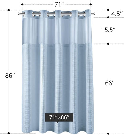 River Dream Cotton Blend Shower Curtain Set with Liner, Misty Blue, 71x86 | Waffle Weave, No Hook Needed, with Snap in Replacement Liner, Top Sheer Window, Hotel Quality for Bathroom, Extra Long