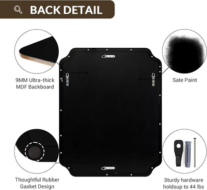 32x40 Black Scalloped Bathroom Vanity Mirror | Rust-Proof Stainless Steel Frame, Scalloped Notched Corner, Mount Vertically or Horizontally, Ideal for Bathroom, Powder Room