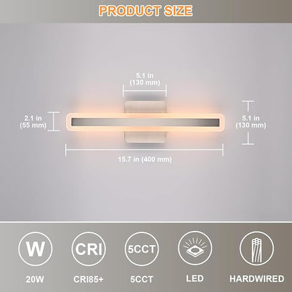 Modern Bathroom Vanity Light Fixtures 15.7 Inch, 20W Brushed Nickel LED Vanity Lights Over Mirror, 5CCT Dimmable LED Wall Sconces Light Linear Bar Bath Lights for Bathroom Cabinets Bedroom