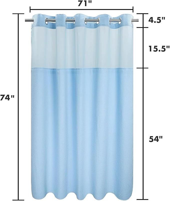 River Dream Cotton Blend Shower Curtain Set with Liner, Sky Blue, 71x74 | Waffle Weave, No Hook Needed, with Snap in Replacement Liner, Top Sheer Window, Hotel Quality Fabric for Bathroom