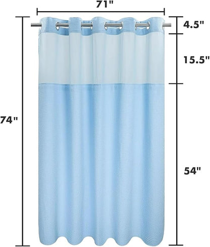 River Dream Cotton Blend Shower Curtain Set with Liner, Sky Blue, 71x74 | Waffle Weave, No Hook Needed, with Snap in Replacement Liner, Top Sheer Window, Hotel Quality Fabric for Bathroom