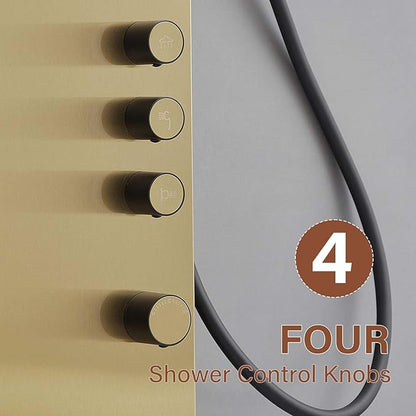 Shower Tower Bathroom Shower Panel System with Rainfall Shower Head Hand Shower and Large Area Body Spray, Stainless Steel Multi-Function Shower Fixtures, Brushed Gold