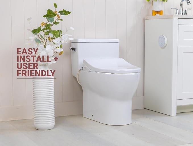BidetKing Crown Elongated Bidet Toilet Seat, Endless Warm Water, Strong Spray, Backlit Remote, Multi-color LED, Ultra Slim, Stainless Steel Nozzle, Sittable Lid, 3 Year Warranty