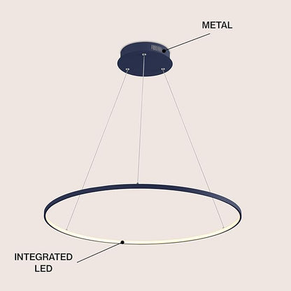 JONATHAN Y 35" Navy Modern Integrated LED Pendant Light, Dimmable Round Hoop Chandelier for Kitchen Island, Dining Room, Adjustable Height Metal Hanging Light (JYL7220F)