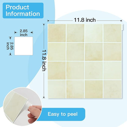Art3d Grid Design Peel and Stick Backsplash, 10-Pack, 12 x 12 in, Sandstone | Enhanced Thickness, Strong Adhesion, Moisture Resistant, Long-Lasting, Minimalist Look, DIY Friendly, for Kitchen Countertops