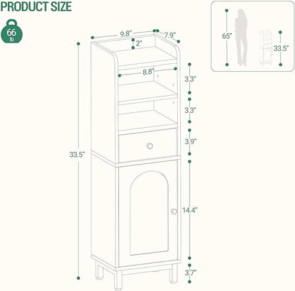Bathroom Storage Cabinet, Corner Floor Cabinet with Drawers and Doors, Narrow Toilet Paper Holder, Bathroom Organizer with Adjustable Shelf, for Small Spaces, Black BC29804G