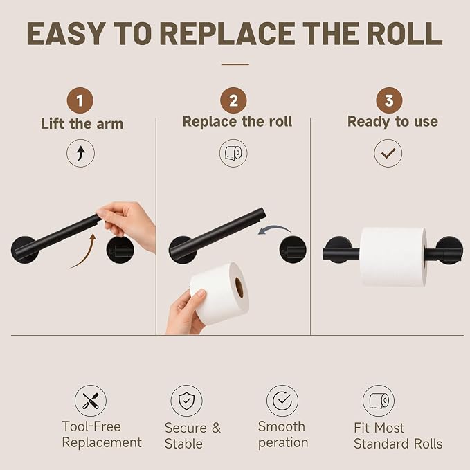 Toilet Paper Holder and Hand Towel Ring Bathroom Set | Matte Black,Stainless Steel,Wall Mount,Bathroom Accessories,Hand Towel Ring and Toilet Paper Holder Set,Easy to install