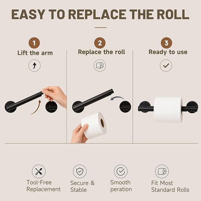 Toilet Paper Holder and Hand Towel Ring Bathroom Set | Matte Black,Stainless Steel,Wall Mount,Bathroom Accessories,Hand Towel Ring and Toilet Paper Holder Set,Easy to install