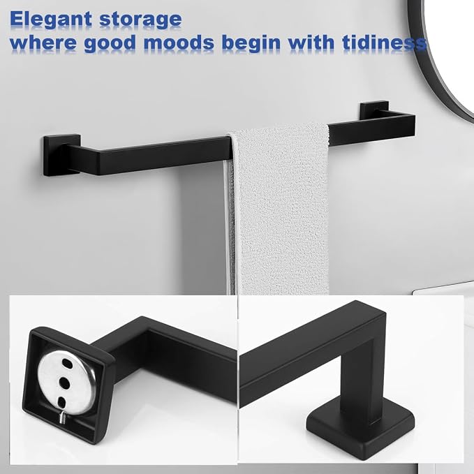 Towel Bar for Bathroom 32 Inch Matte Black Towel Holder 12/16/20/24/28/32/36 Inch Stainless Steel SUS304 Rustproof Towel Rack Modern Square Towel Rod for Bathroom Wall (1, Matte Black, 32 Inch)