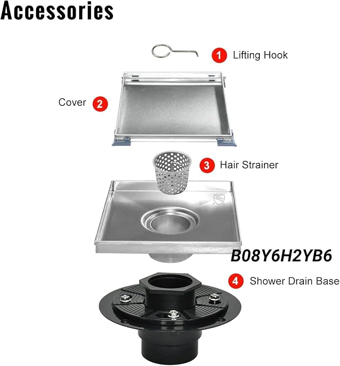 Square Shower Drain,Shower Drain 4" with 2 in 1 Tile-Insert Cover | Brushed AISI 304 Stainless Steel Shower Floor Drain with Hair Catcher Fits Bathroom Balcony Kitchen Easy to install