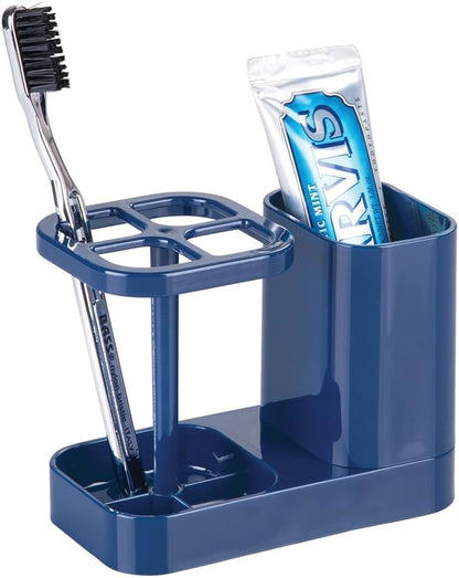 iDesign Toothbrush Holder with Storage Cup, Bathroom Sink Organizer for Toothpaste and Electric Toothbrushes, Blue