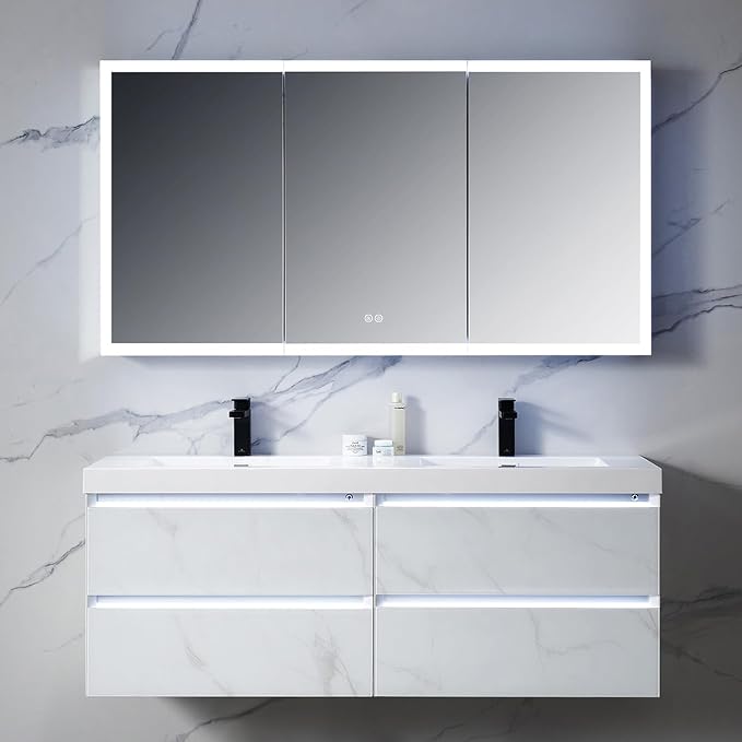 Blossom LED Mirror Medicine Cabinet with Lights, 60x32 Inch, Wall Mounted LED Lighted Bathroom Medicine Cabinet, Recessed/Surface with Defogger, Adjustable Brightness, Makeup Mirror with Lights